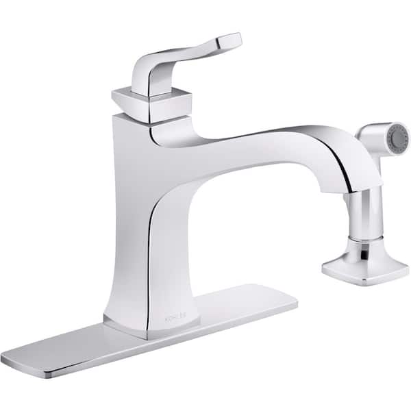 KOHLER Rubicon Single-Handle Standard Kitchen Faucet with Side Spray in Polished Chrome