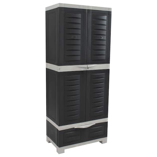 Lockable Storage 23.25 in. W x 57.5 in. H x 13.75 in. D Adjustable 3-Shelf Polypropylene Freestanding Cabinet in Gray