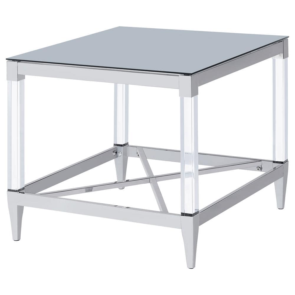 Lindley Square Chrome and Acrylic End Table with Mirrored Top
