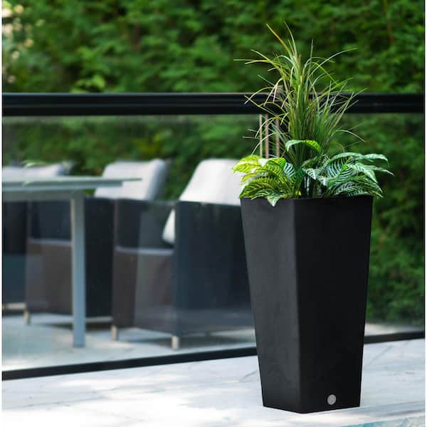 Algreen Valencia Planter, Square Taper Planter with Elevated Plant Shelf, 16-In. by 32-In. Height, Black Algreen Valencia Planter, Square Taper Planter with Elevated Plant Shelf, 16-In. by 32-In. Height, Black