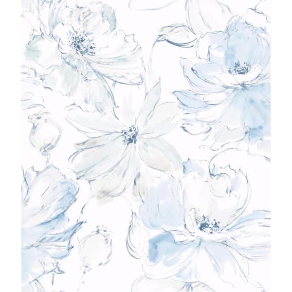 York Wallcoverings Floral Dreams Blue Paper Strippable Roll (Covers 56 sq. ft.)
