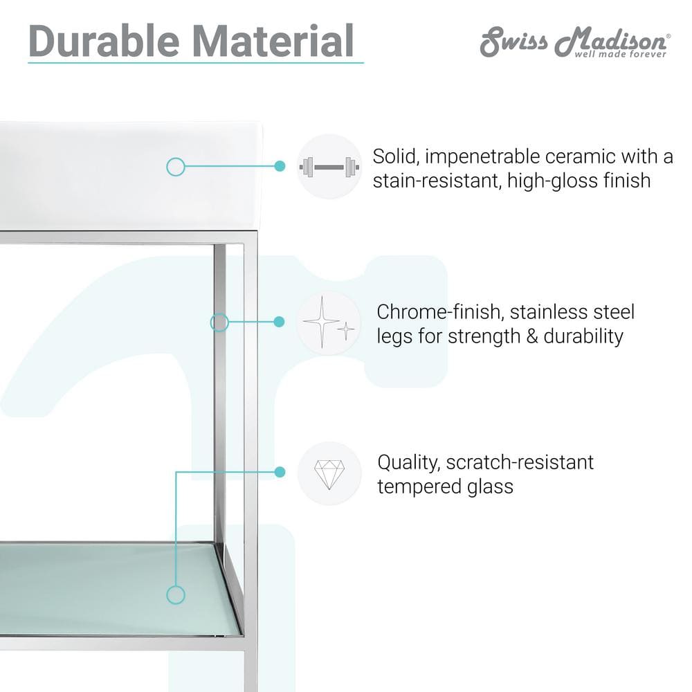 Pierre 32" Chrome Metal Frame Freestanding Bathroom Vanity with White Ceramic Top