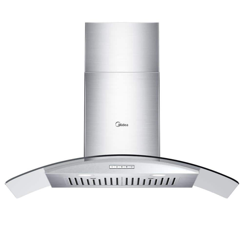 Midea 30 in 450 CFM Curved Glass wall-mounted Convertible Range Hood in Stainless Steel 3 Speed Adjustable Chimney