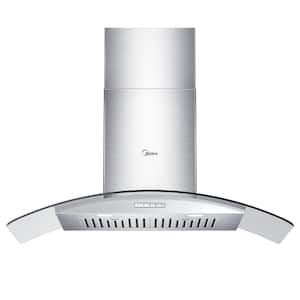 30 in 450 CFM Curved Glass wall-mounted Convertible Range Hood in Stainless Steel 3 Speed Adjustable Chimney