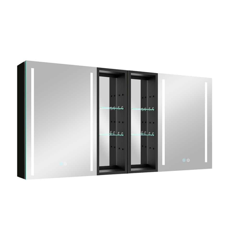 60 in. W x 30 in. H Rectangular Black Framed Surface Mounted Medicine Cabin