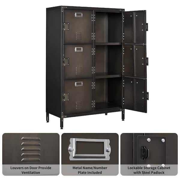 Get Goods Industrial Metal Storage Cabinet Wooden Top 6 Metal Drawers Vintage Style Storage Solution 