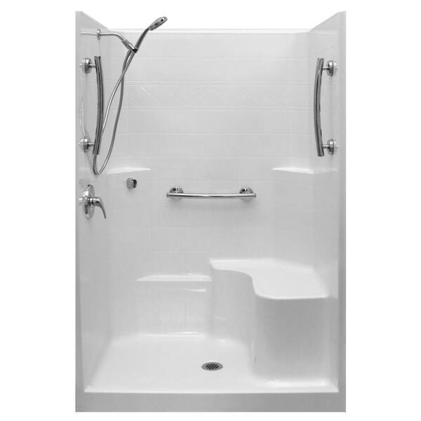 Ella Ultimate-SA 37 in. x 48 in. x 80 in. 1-Piece Low Threshold Shower Stall in White, Shower Kit, Molded Seat, Center Drain