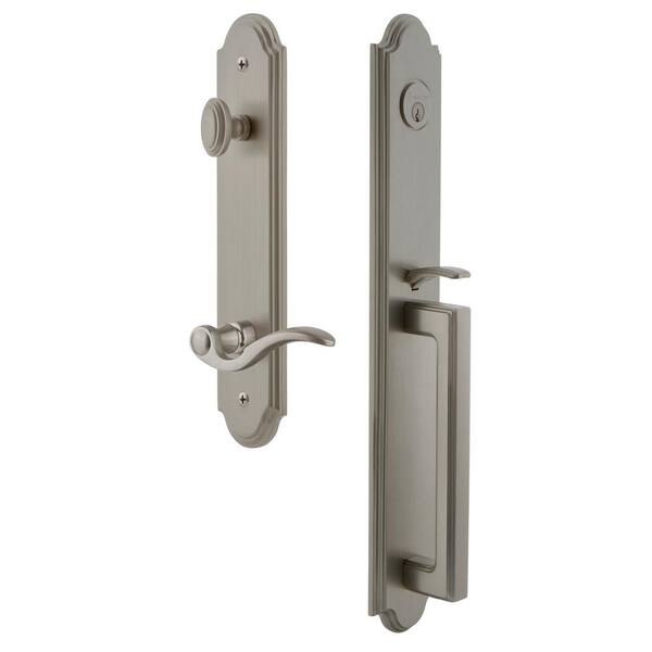 Grandeur Arc Satin Nickel 1-Piece Door Handleset with D Grip and Bellagio Lever - Left Handed