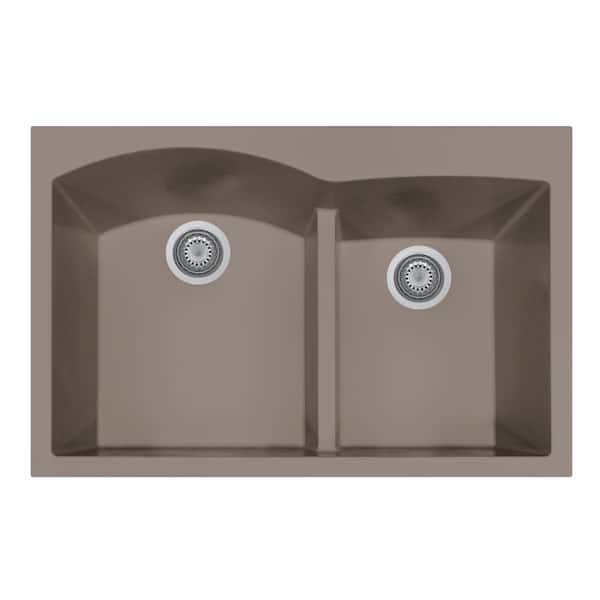 HOUZER Houzer Quartztone 33 in. Taupe Granite Composite Topmount 60/40 Double Bowl Kitchen Sink - P-175 TAUPE