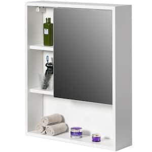 Wall Mount Bathroom Mirrored Storage Cabinet with Open Shelf, 2 Adjustable Shelves Medicine Organizer Furniture, White