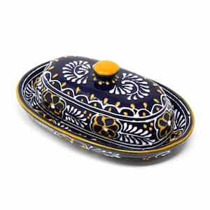 Blue Mexican Pottery Butter Dish