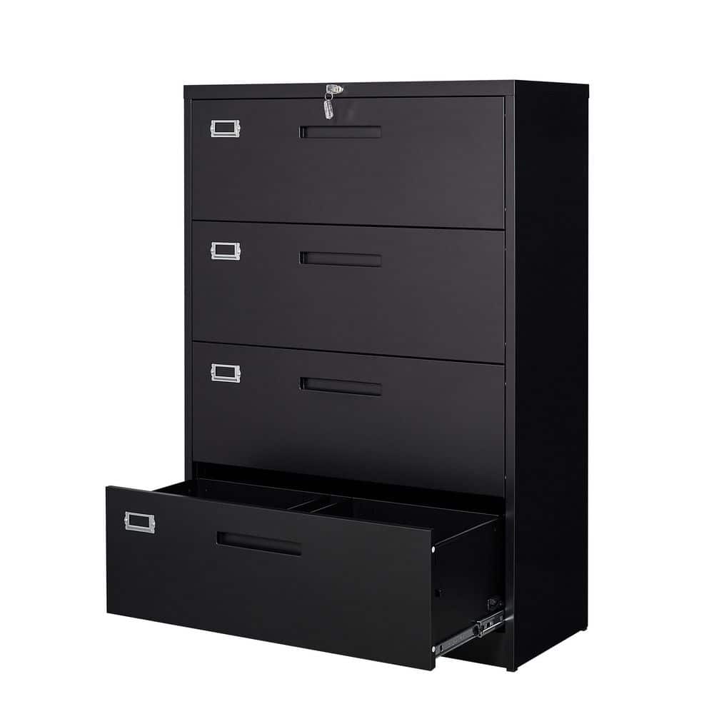 Mlezan 4 Drawer Lateral Cabinet Black Metal Storage Cabinets for Letter Legal Files in 15.7""D x 35.4""W x 52.3""H -  DBKS2022129B