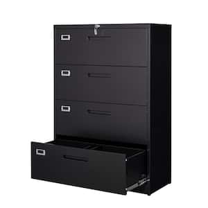 4 Drawer Lateral Cabinet Black Metal Storage Cabinets for Letter Legal Files in 15.7"D x 35.4"W x 52.3"H
