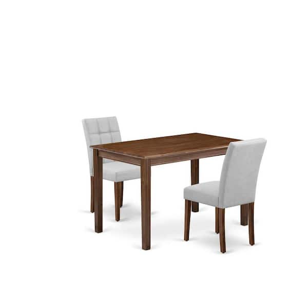 East West Furniture 3-Piece Antique Walnut Finish Rectangular Solid Wood Top Dining Table Set