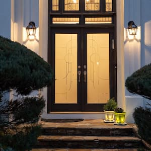 Polaris 1-Light Black Dusk-to-Dawn Outdoor Solar Warm White Integrated LED Wall Sconce with Light Bulb Included