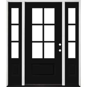 Legacy 60 in. x 80 in. 3/4-6-Lite Clear Glass LHIS Primed Black Finish Fiberglass Prehung Front Door with Dbl 10 in. SL
