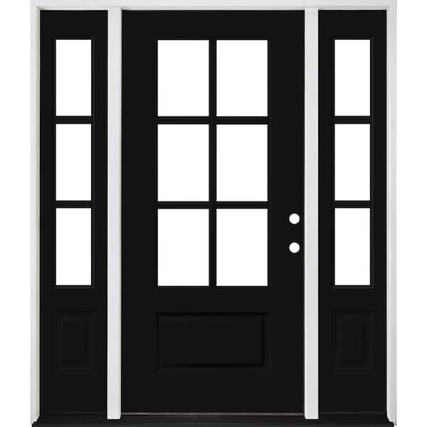 Legacy 60 in. x 80 in. 3/4-6-Lite Clear Glass LHIS Primed Black Finish Fiberglass Prehung Front Door with Dbl 10 in. SL