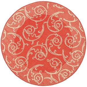 Courtyard Red/Natural 7 ft. x 7 ft. Round Border Indoor/Outdoor Patio  Area Rug
