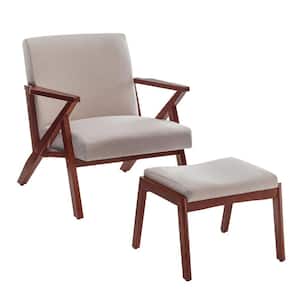 Take a Seat Cliff Sandy Beige Fabric Mid-Century Modern Accent Lounge Armchair with Ottoman