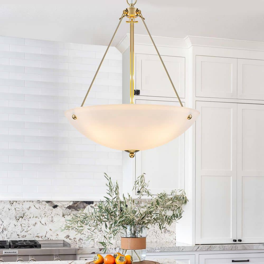 19.69 in. 4-Light Modern Farmhouse Gold Metal Bowl Island Pendant Light with White Glass Shade for Kitchen price history on PriceWatchPro