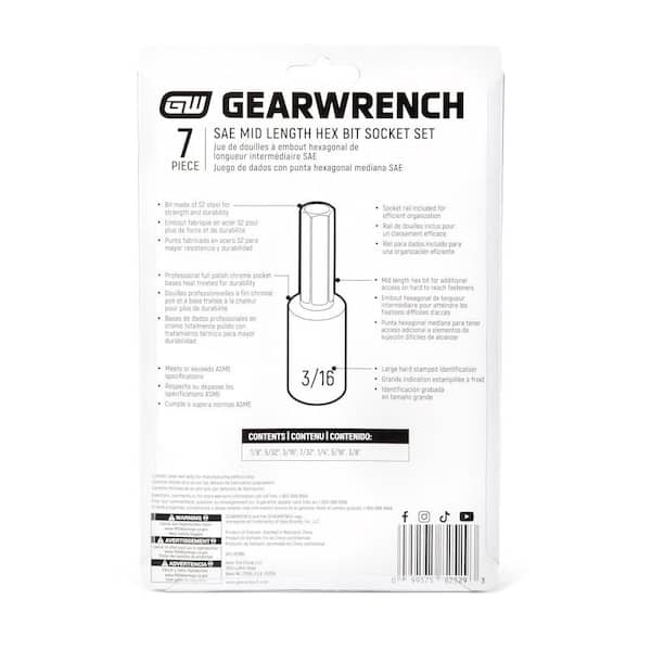 GEARWRENCH 3/8 in. Drive SAE Mid Length Hex Bit Socket Set (7