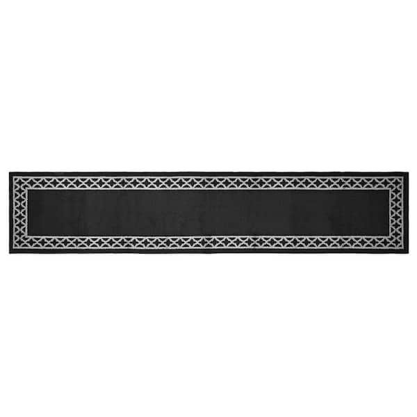 Washable Skid Resistant Black/Twisted Grey 2.5 ft. x 10 ft. All Loop Tufted Area Rug