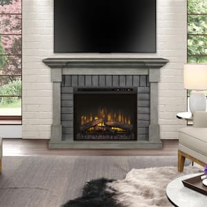 Royce 52 in. Mantel in Smoke Stak Grey with 28 in. Electric Fireplace with Logs