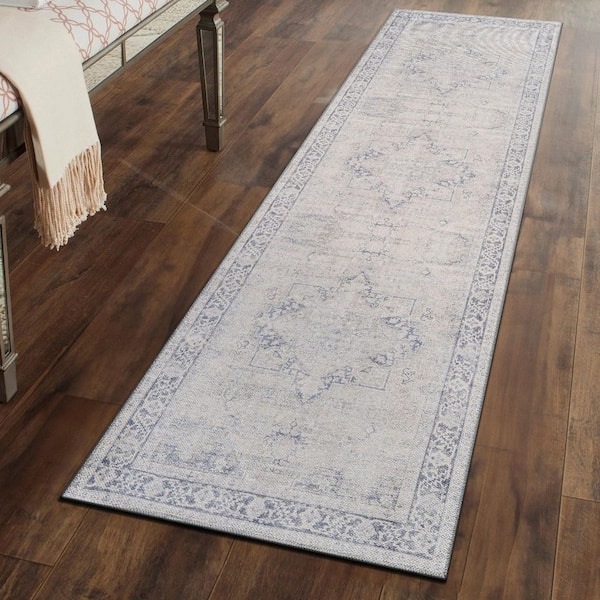 Calista Medallion Machine Washable Blue 2 ft. 6 in. x 6 ft. Runner Rug