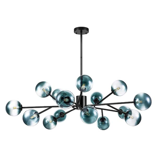 Julian 15-Light Black Modern Glass Globe Bubble Chandelier