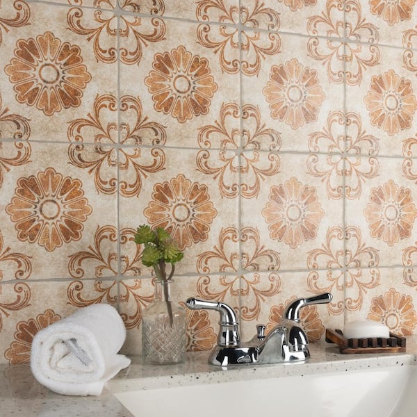 Costa Arena Decor Fleur 7-3/4 in. x 7-3/4 in. Ceramic Floor and Wall Take Home Tile Sample