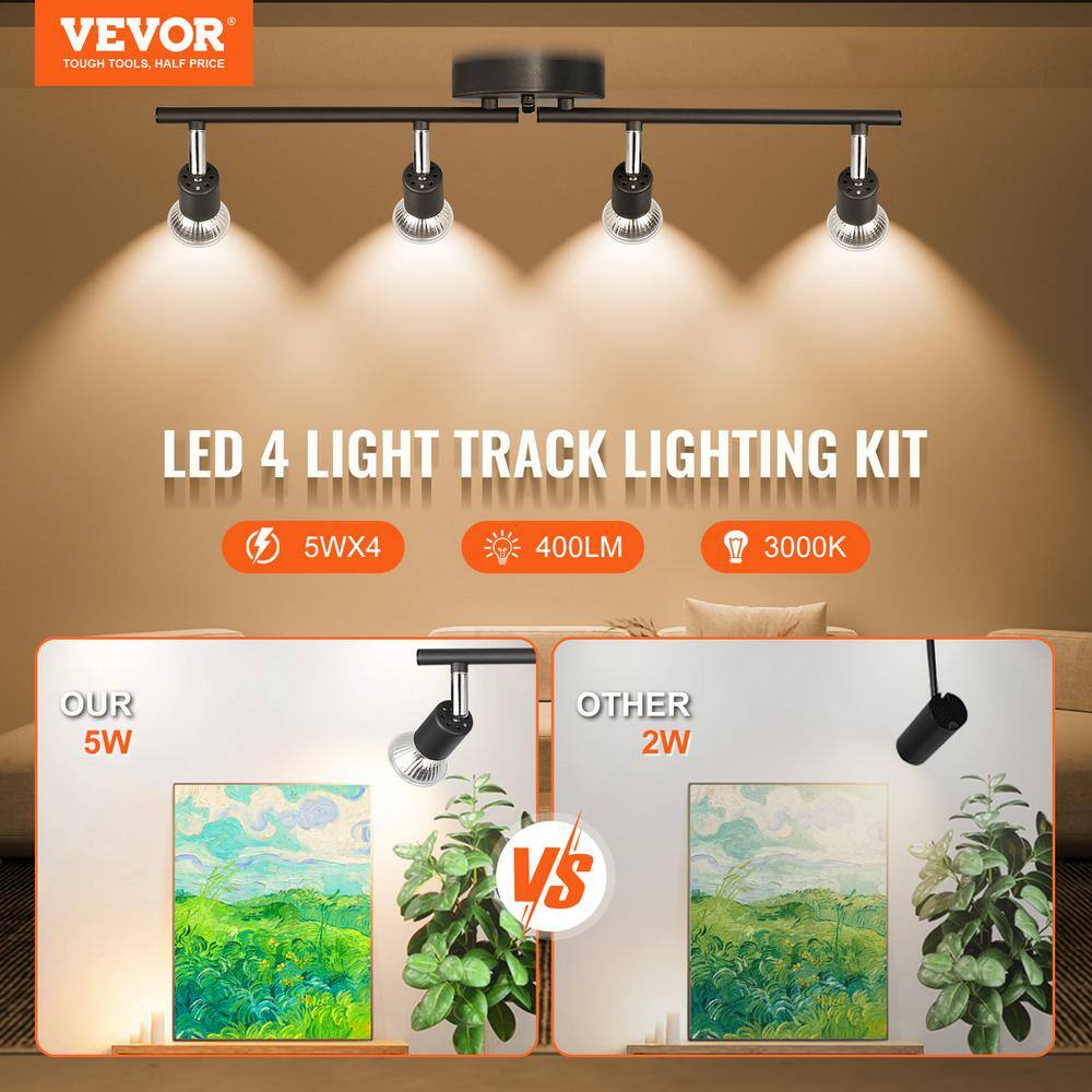 Matte Black Adjustable 4-Light LED Track Lighting Kit
