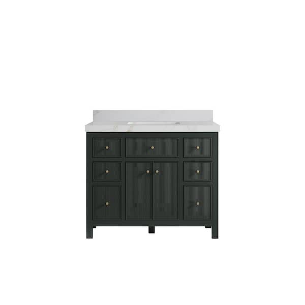 Willow Collections Sonoma 42 in. Single Sink Freestanding Dark Green Bath Vanity with Calacatta Sienna Quartz Top Unassembled