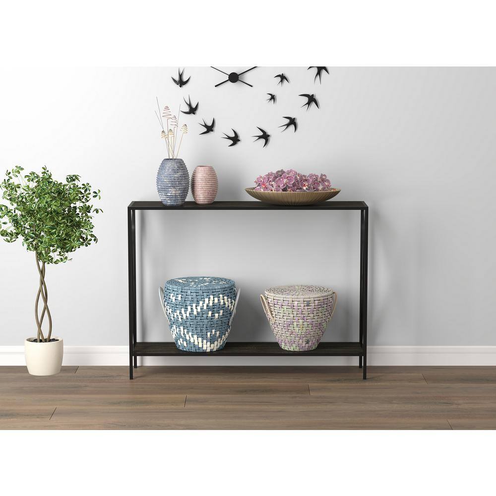 39.5" Black Metal Console Table with Dark Grey Wood Shelf