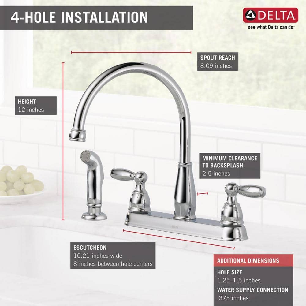 Chrome Double Handle Kitchen Faucet with Side Sprayer