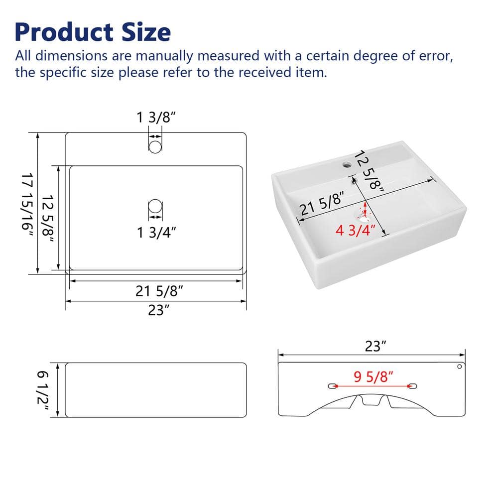 23'' White Ceramic Rectangular Wall-Mount Bathroom Sink