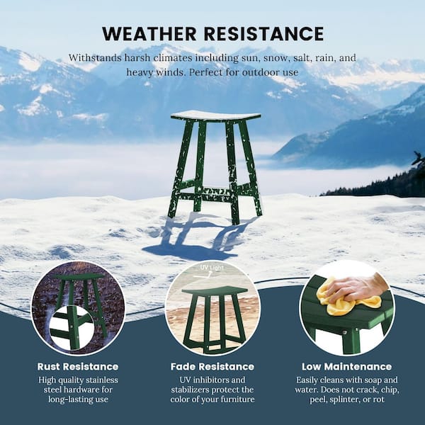Franklin Dark Green 24 in. Poly HDPE Fade Resistant Outdoor Patio Saddle Seat Counter Height Bar Stool