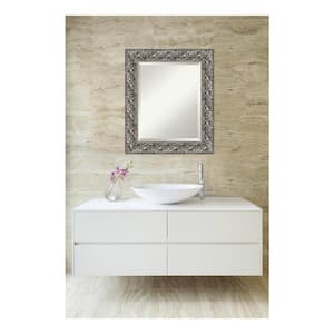 Silver Luxor 21.5 in. x 25.5 in. Beveled Rectangle Wood Framed Bathroom Wall Mirror in Silver