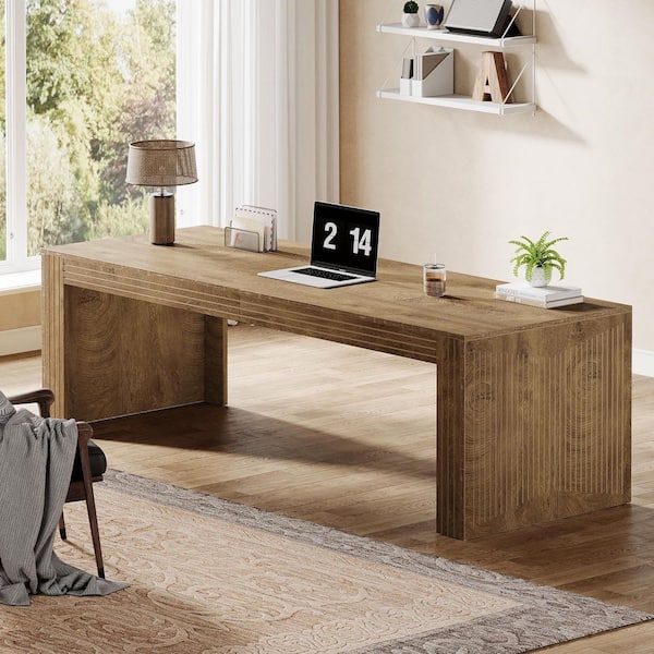 Halseey 79 in. Extra Long Double Rectangular Light Brown Wood Computer Desk Home office School Writing Study 2-Person