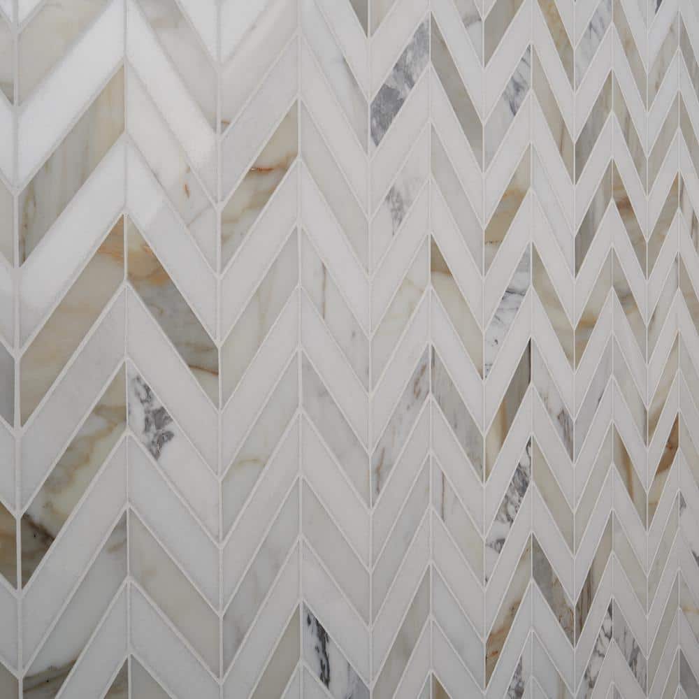 Calacatta and Thassos Marble Chevron Mosaic Tile