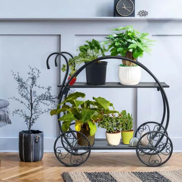 Cubilan Black Metal Flower Cart Plant Stand For Flower Plant - 26