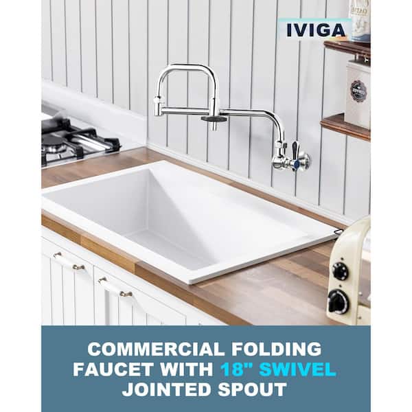 Commercial 8" Center Single Handle Wall Mount Kitchen Pot Filler Folding Faucet with 18" Swivel Jointed Spout in Chrome
