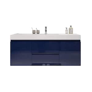 Fortune 60 in. W Bath Vanity in High Gloss Night Blue with Reinforced Acrylic Vanity Top in White with White Basin