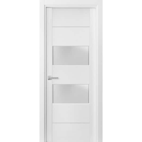 4010 36 in. x 96 in. Left-Hand/Inswing Solid Wood Frosted Glass White Single Prehung Interior Door with Hardware