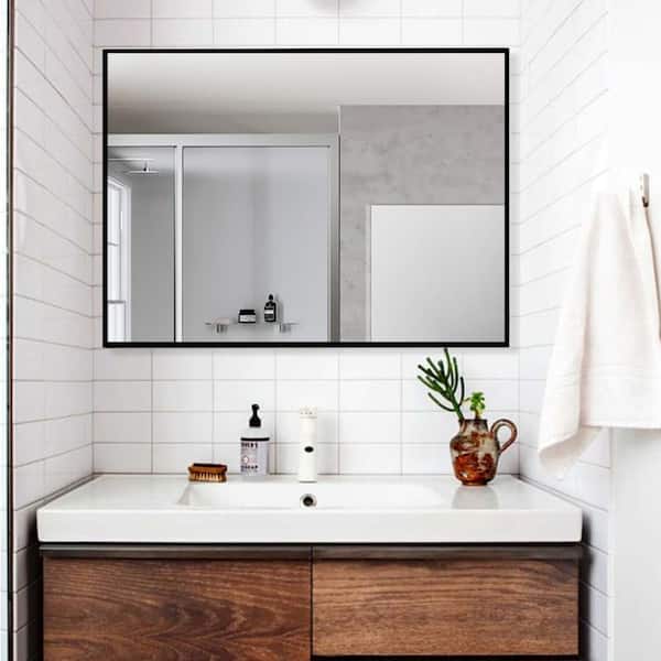 Dovelina Medium Rectangle Black Hooks Modern Mirror (31.5 in. H x 24 in. W)