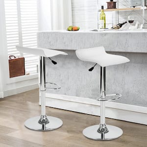 26 in. - 34 in. White Backless Metal Adjustable Bar Stool with PU Leather-Seat 360° Swivel (Set of 2)