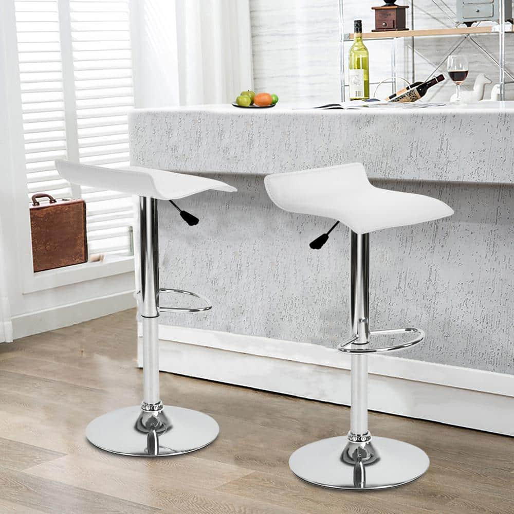 Homy Casa 26 in. - 34 in. White Backless Metal Adjustable Bar Stool with PU Leather-Seat 360° Swivel (Set of 2)