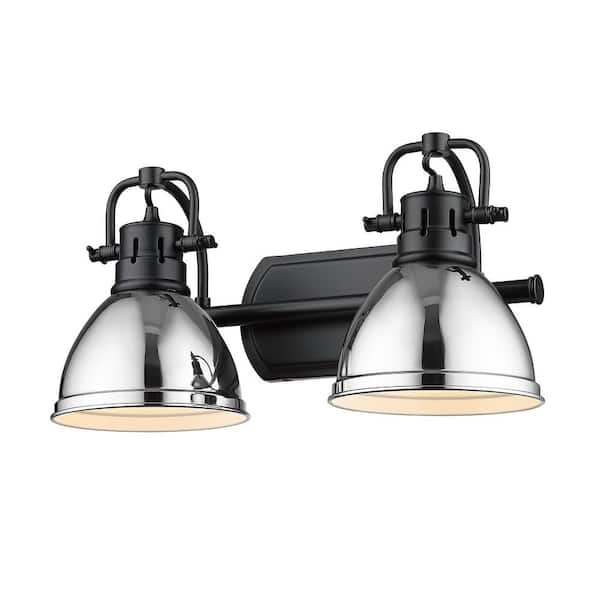 Golden Lighting Duncan 8.5 in. 2-Light Matte Black Vanity Light with Chrome Shades