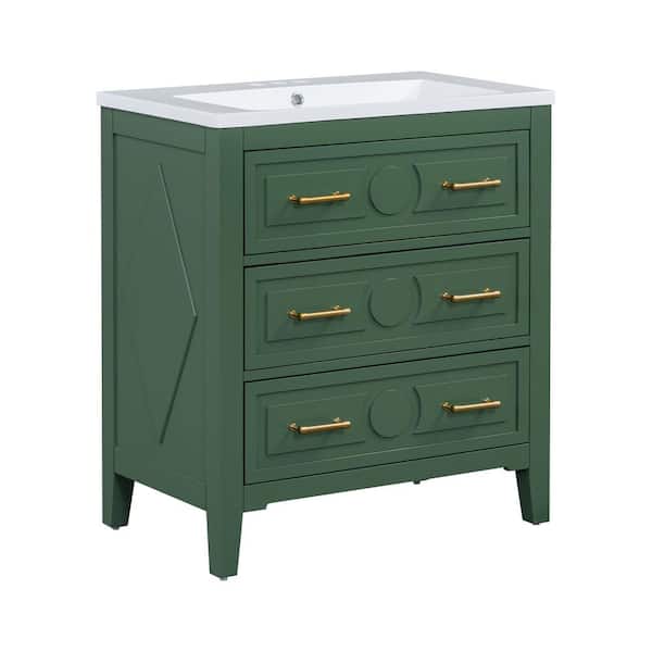 Boosicavelly 30 in. W x 18 in. D x 34 in. H Single Sink Freestanding Bath Vanity in Green with White Ceramic Top