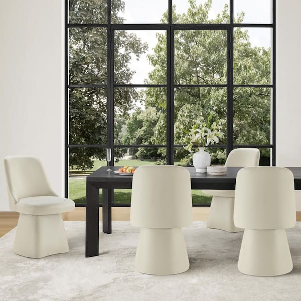 Vesperis Beige Faux Leather Leather Upholstered Swivel Dining Chair with Wood Frame Modern Side Chair Set of 4