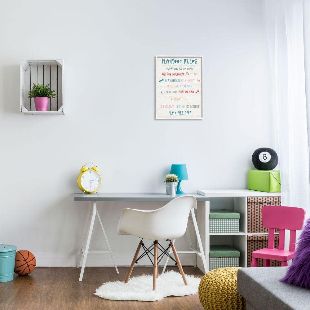 White Framed Playroom Rules Motivational Wall Art, 16 x 20